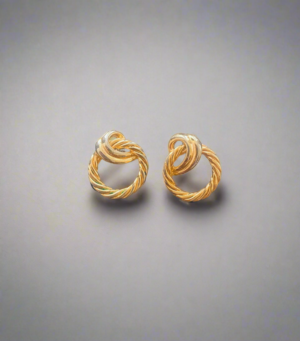 Vintage Twisted Knot Gold Earrings