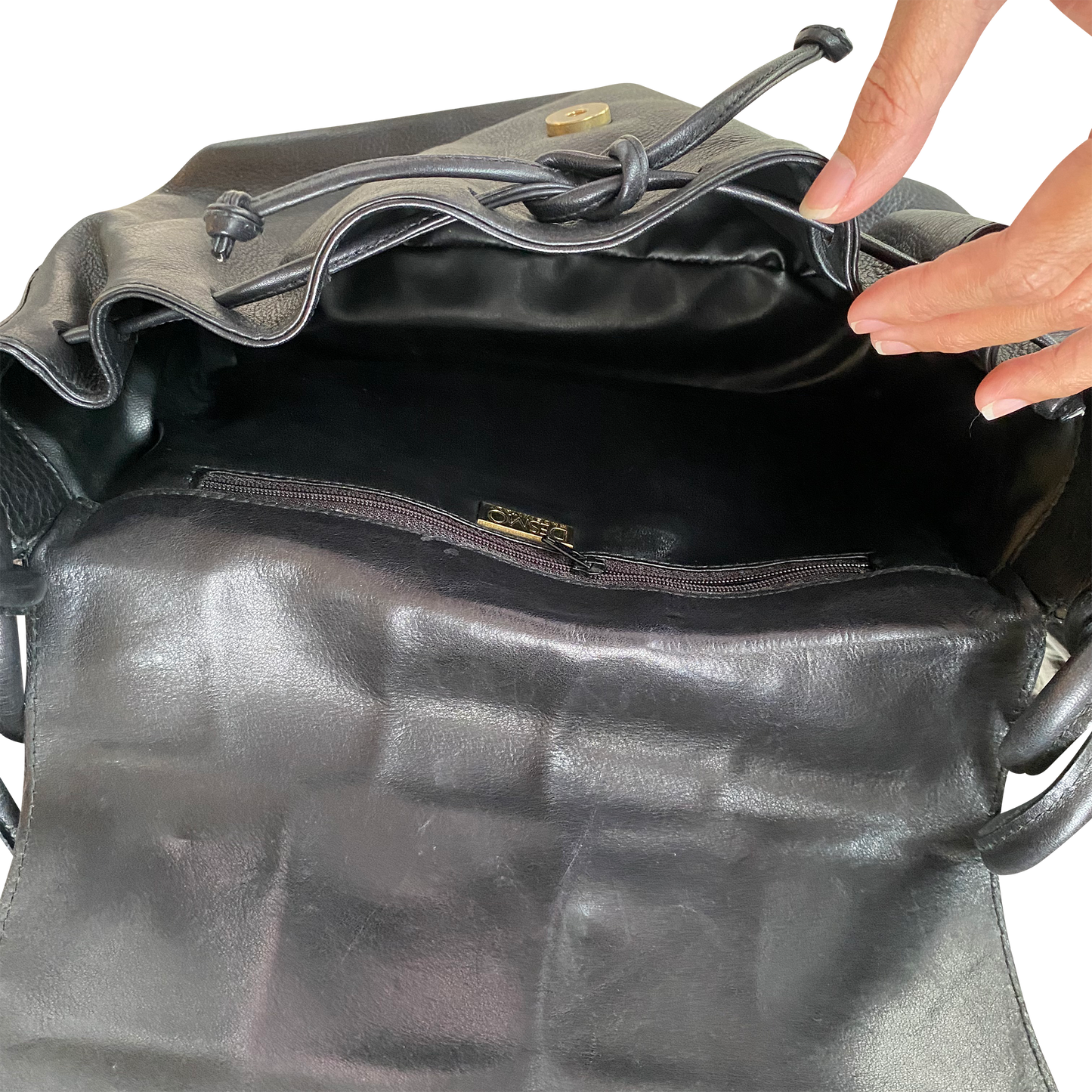 Black Croc-Embossed Leather Shoulder Bag