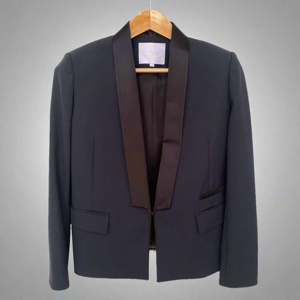 Maje Paris Black Tuxedo Blazer with Satin Lapel