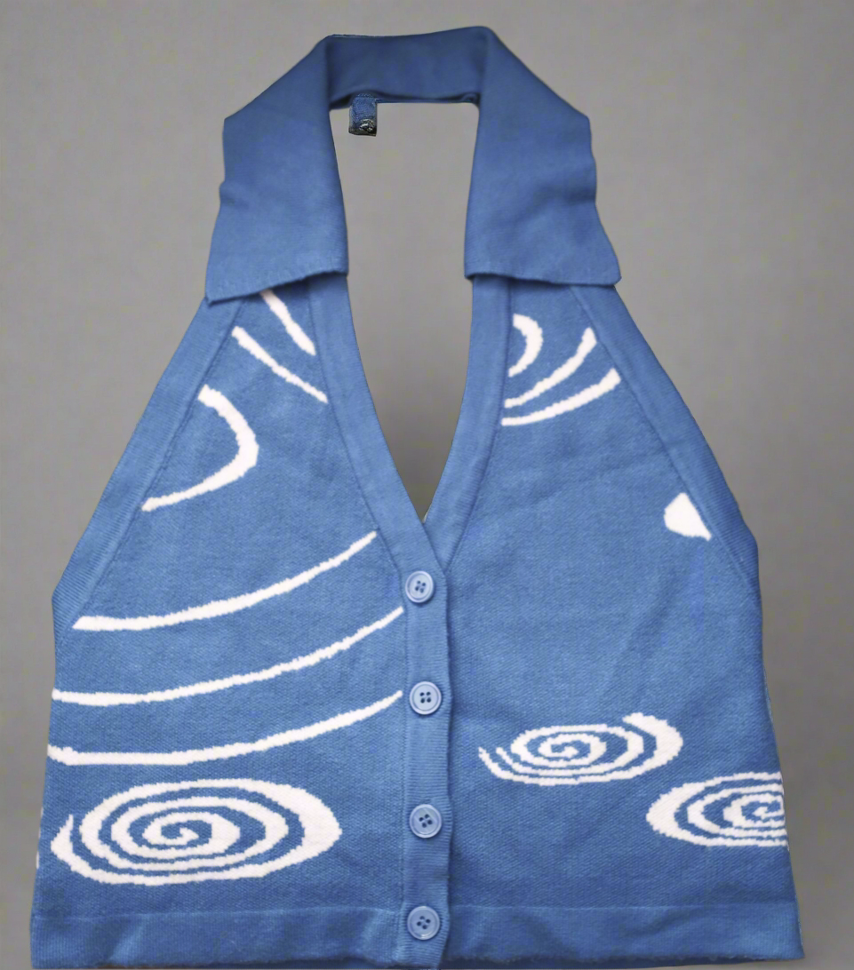 Peppermayo Blue Swirl Knit Halter Top