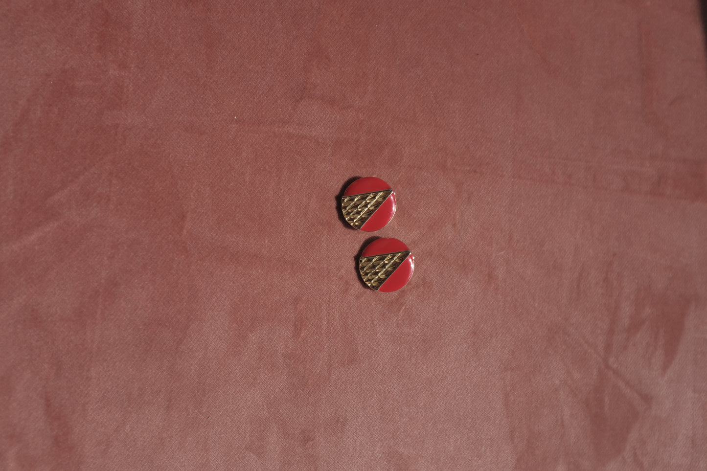 Retro Red & Gold Geometric Stud Earrings