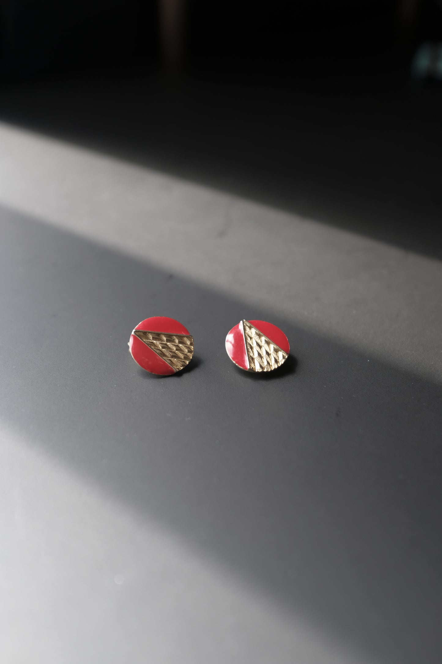 Retro Red & Gold Geometric Stud Earrings