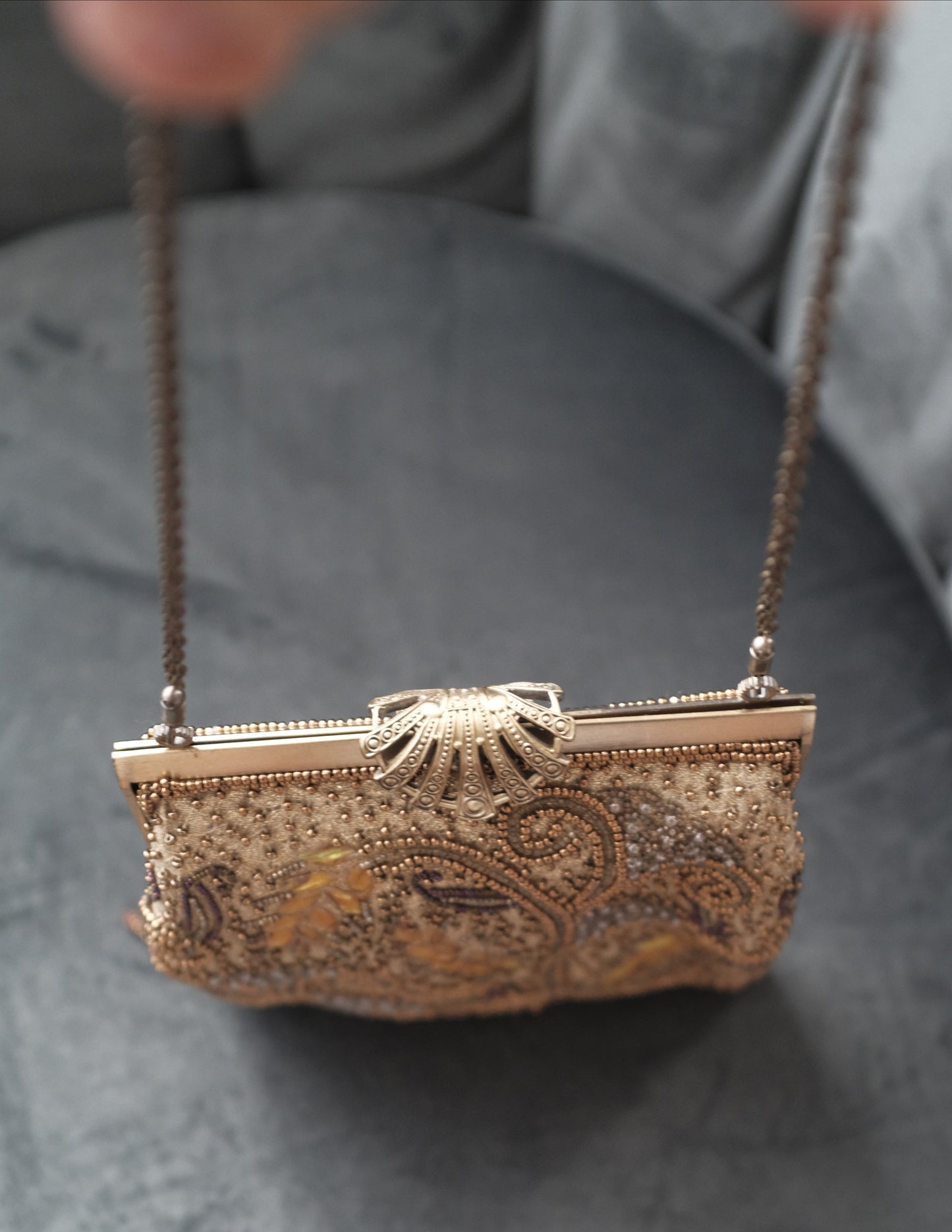Vintage Beaded Evening Clutch with Chain Strap