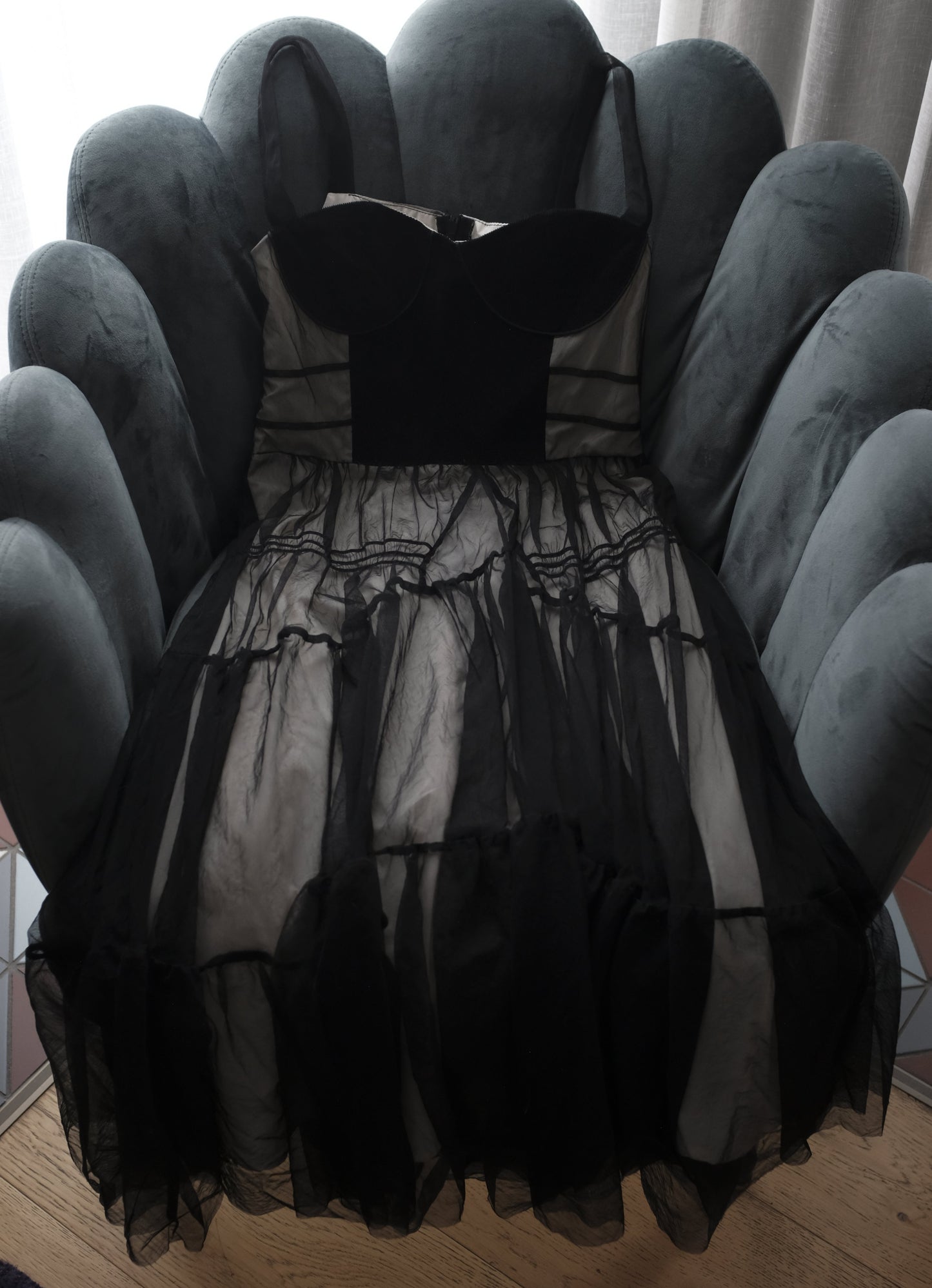 Sheer Black Tulle Corset Dress