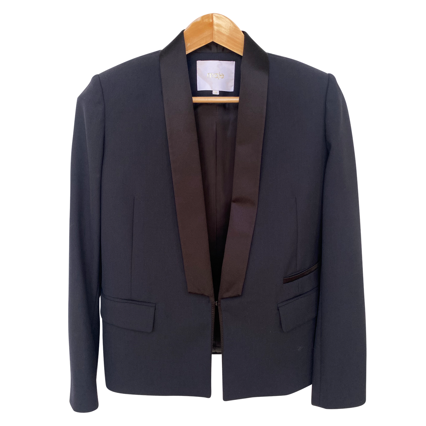 Maje Paris Black Tuxedo Blazer with Satin Lapel