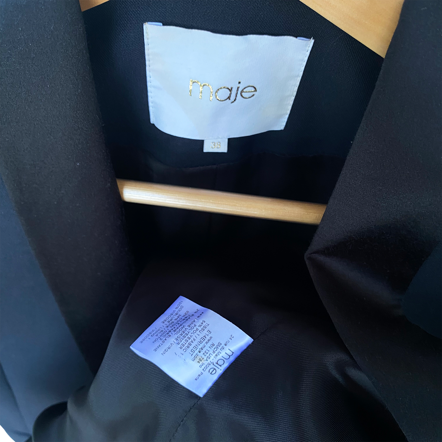 Maje Paris Black Tuxedo Blazer with Satin Lapel