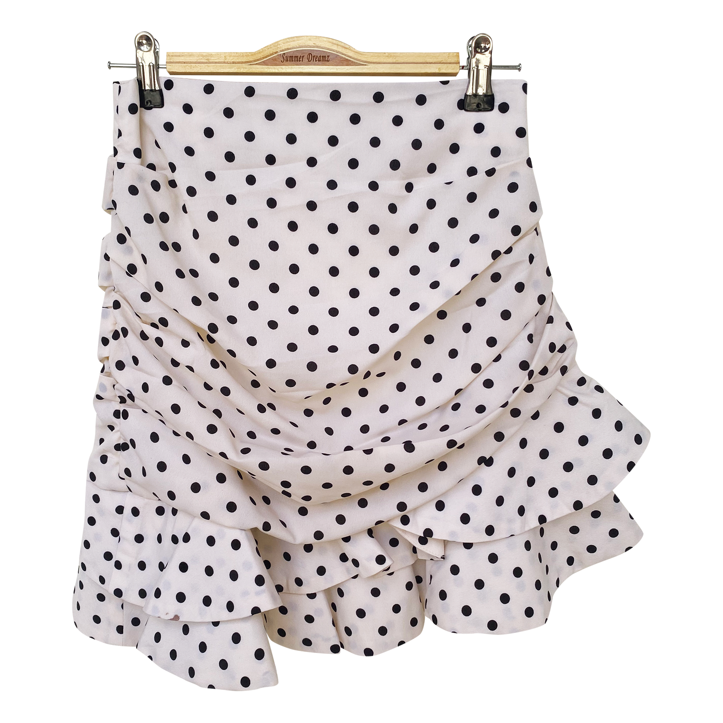 White Polka Dot Ruffle Mini Skirt