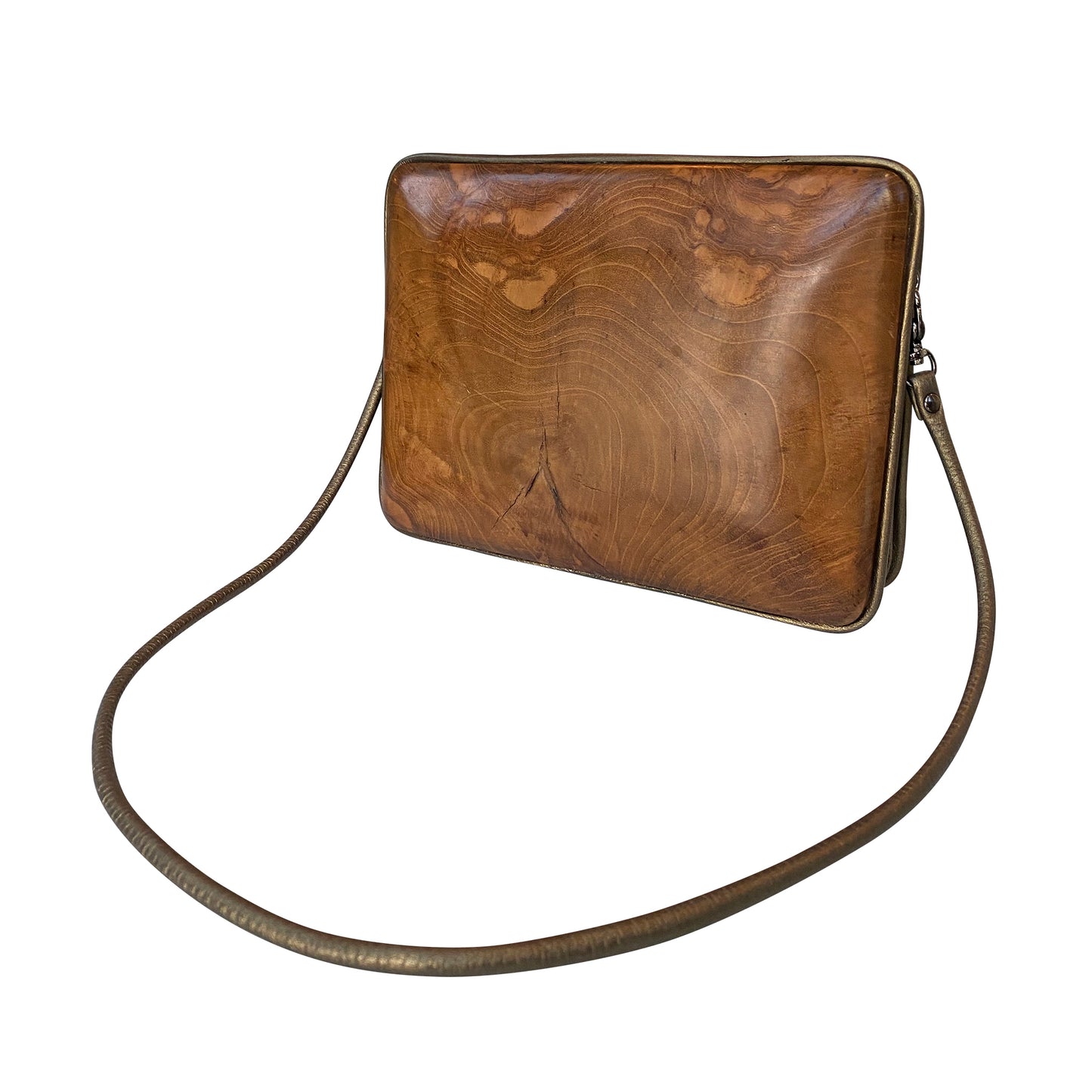 Wood & Metallic Leather Crossbody Bag