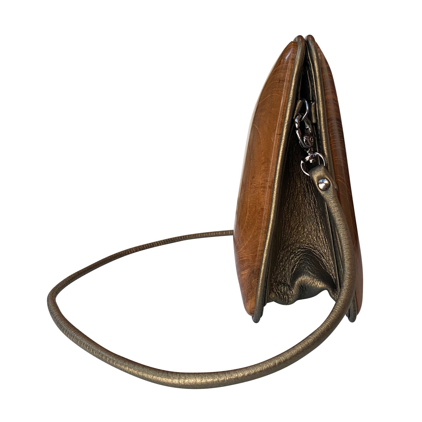 Wood & Metallic Leather Crossbody Bag