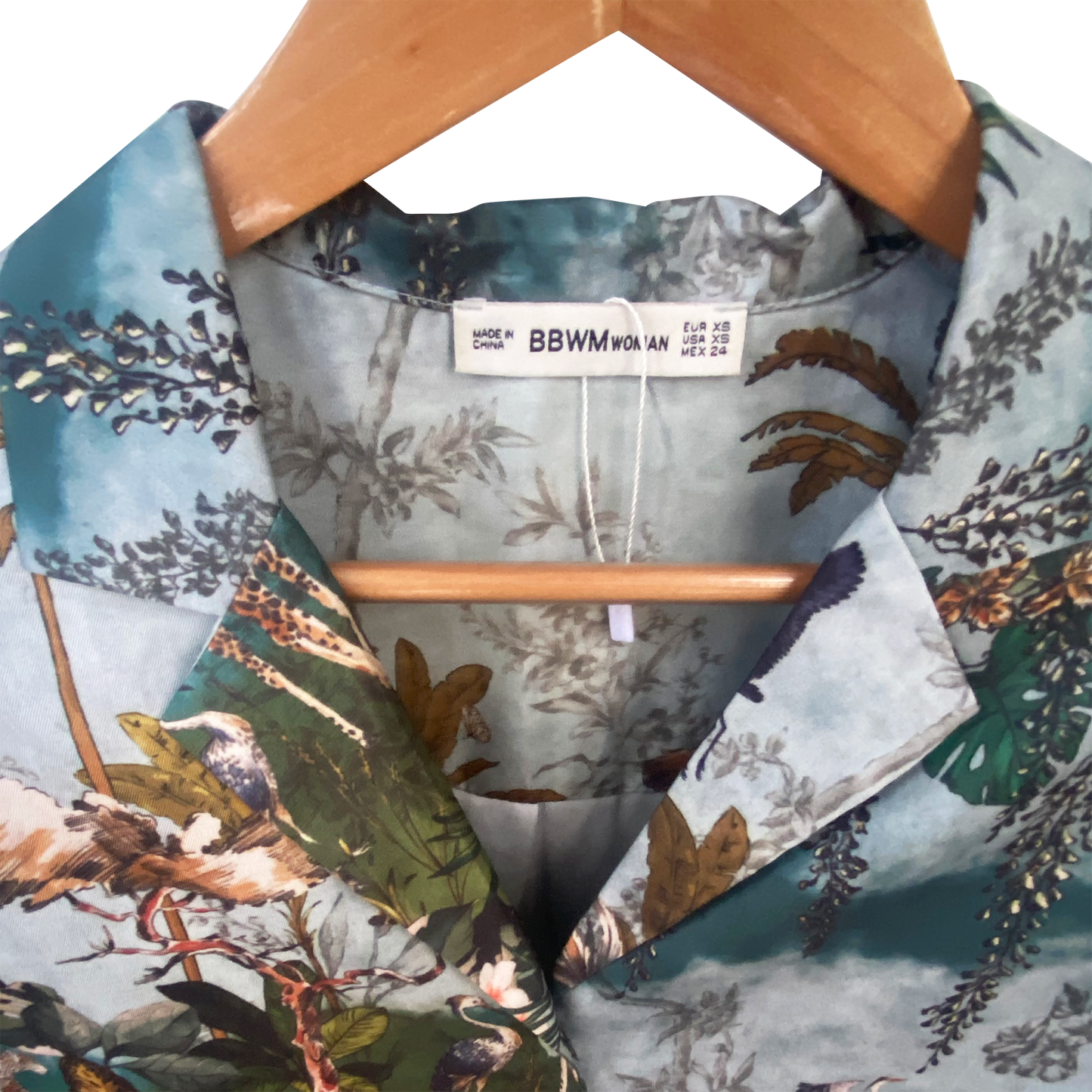 Tropical Garden Print Satin Button-Up Shirt
