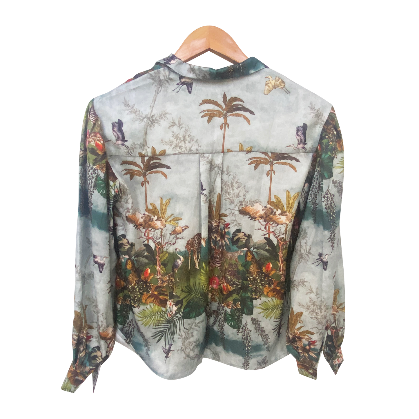 Tropical Garden Print Satin Button-Up Shirt
