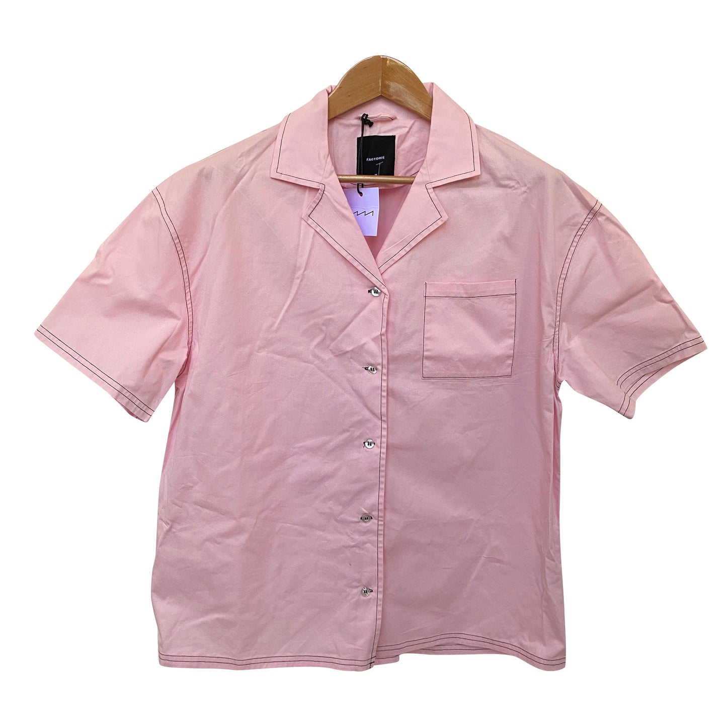 Factorie Pink Contrast Stitch Short Sleeve Shirt
