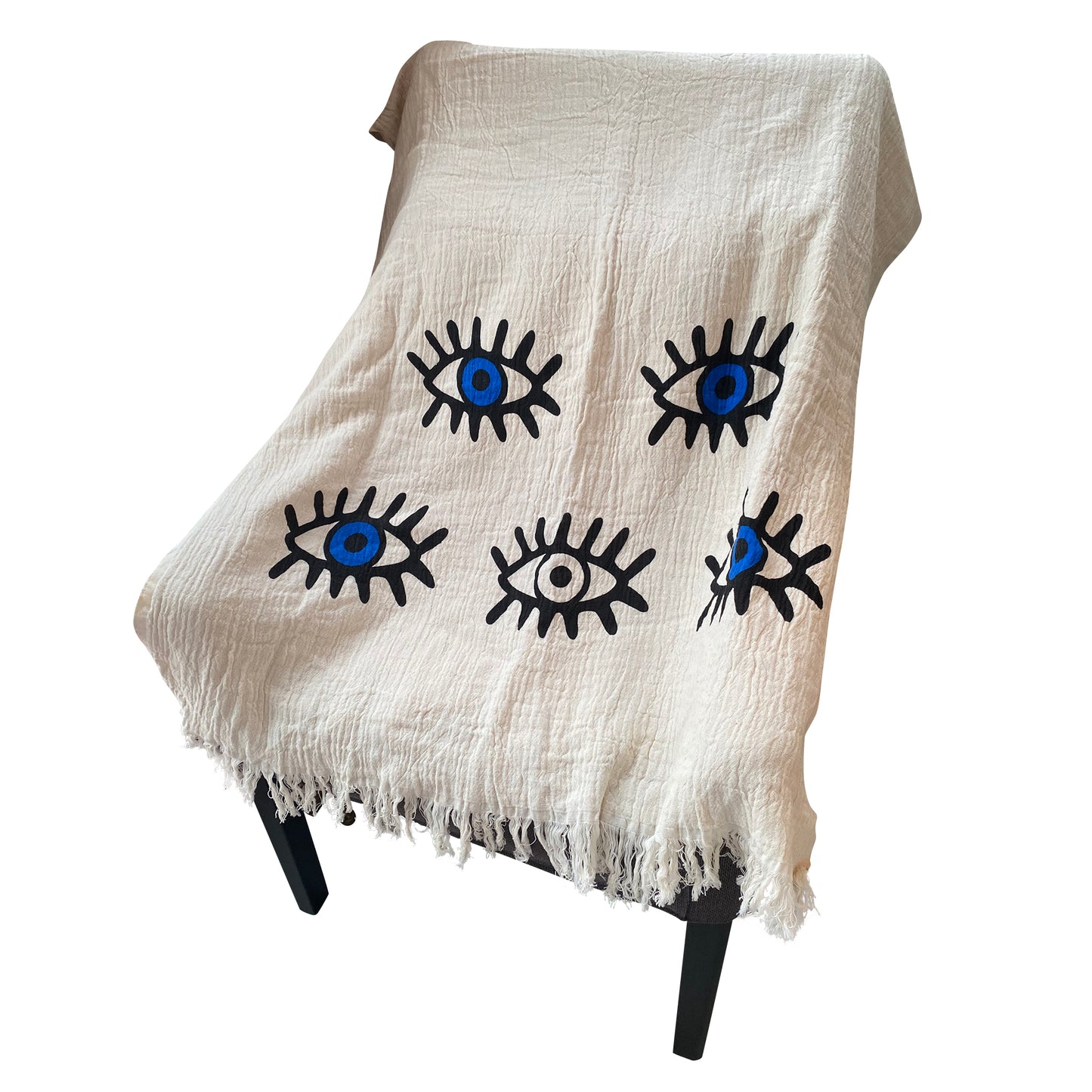 Evil Eye Embroidered Cotton Throw Blanket