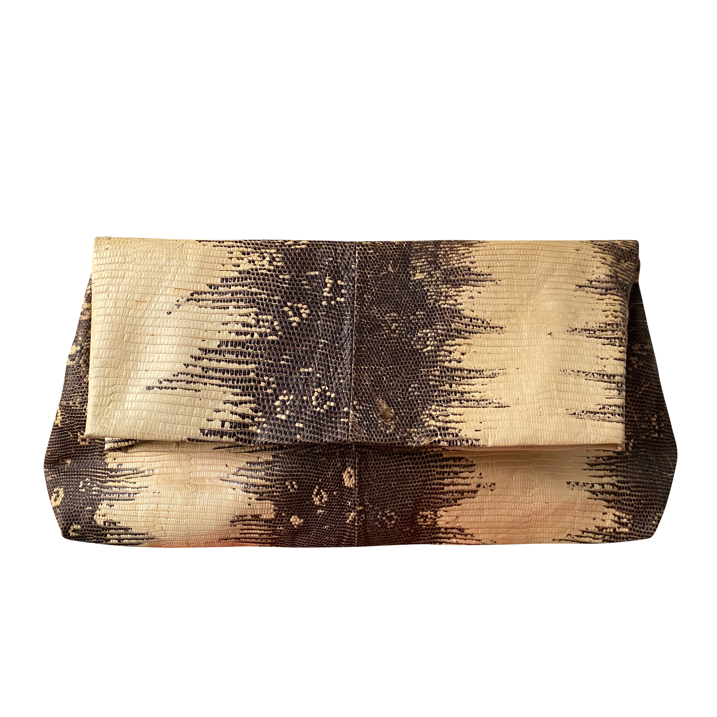 Tosca Brown & Beige Python Embossed Foldover Clutch