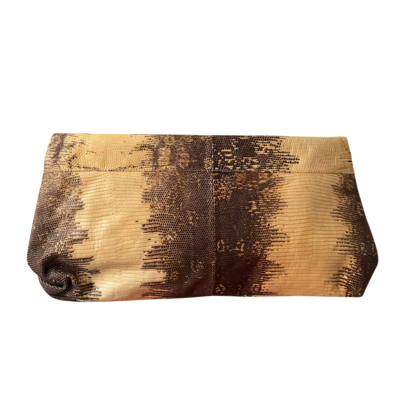 Tosca Brown & Beige Python Embossed Foldover Clutch