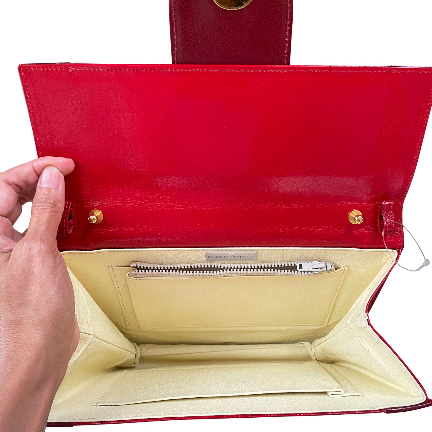 Charles Jourdan Red Leather Clutch with Gold Accent
