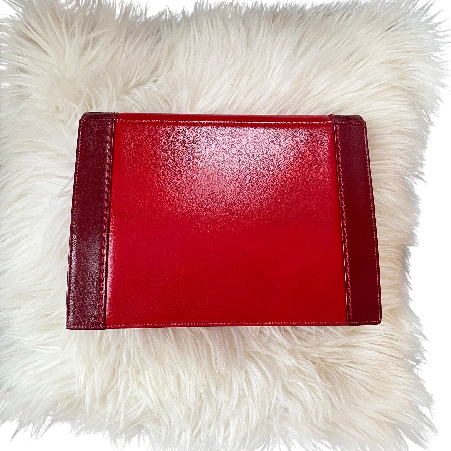 Charles Jourdan Red Leather Clutch with Gold Accent
