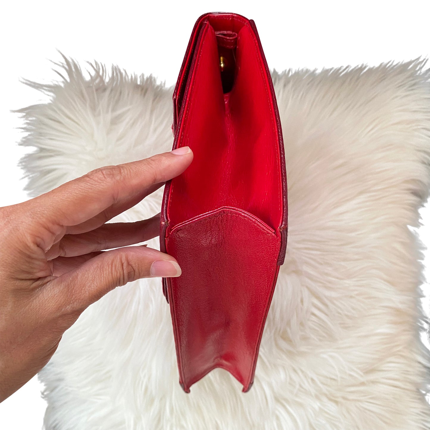Charles Jourdan Red Leather Clutch with Gold Accent
