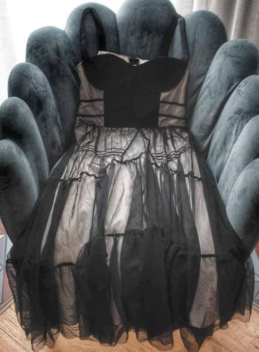 Sheer Black Tulle Corset Dress