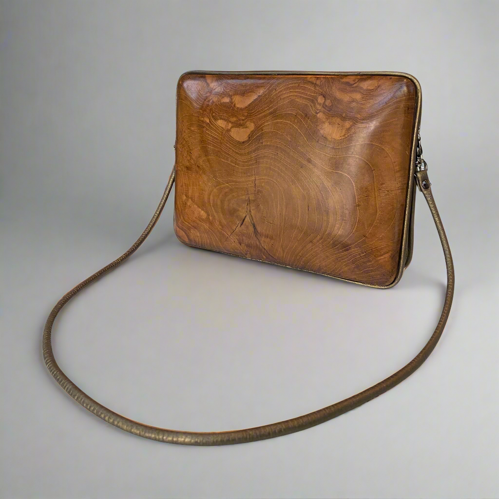 Wood & Metallic Leather Crossbody Bag