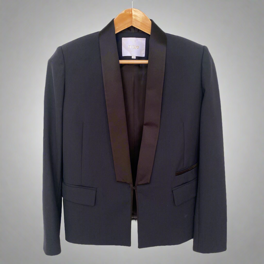 Maje Paris Black Tuxedo Blazer with Satin Lapel
