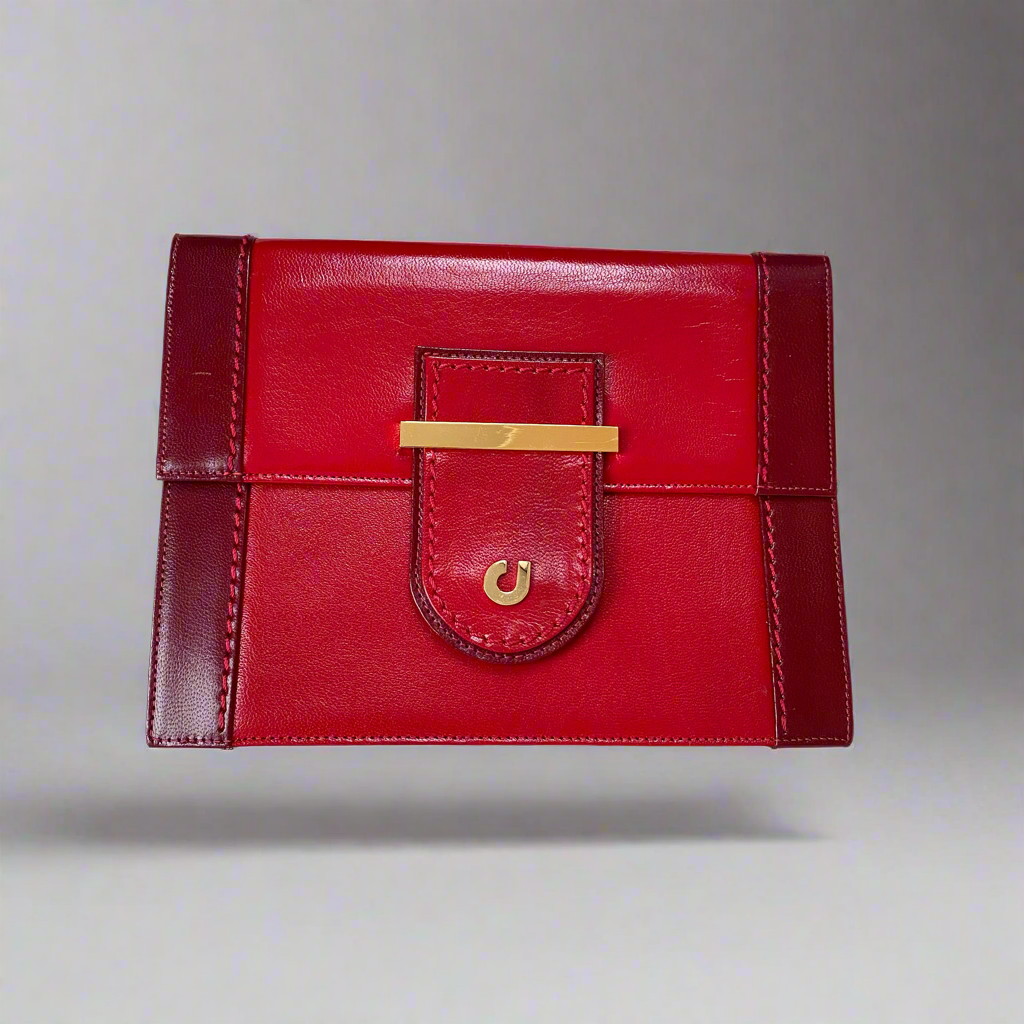 Charles Jourdan Red Leather Clutch with Gold Accent