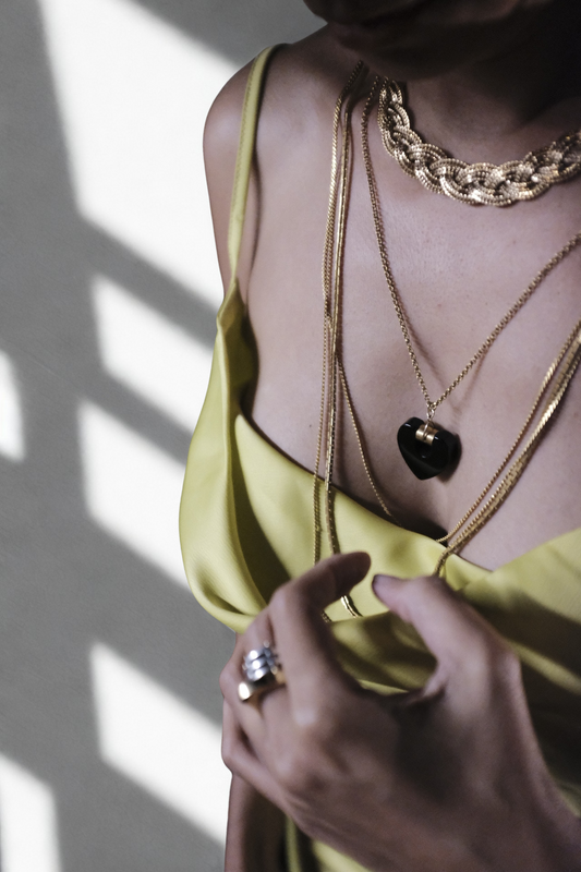 Black Heart Layered Gold Necklace