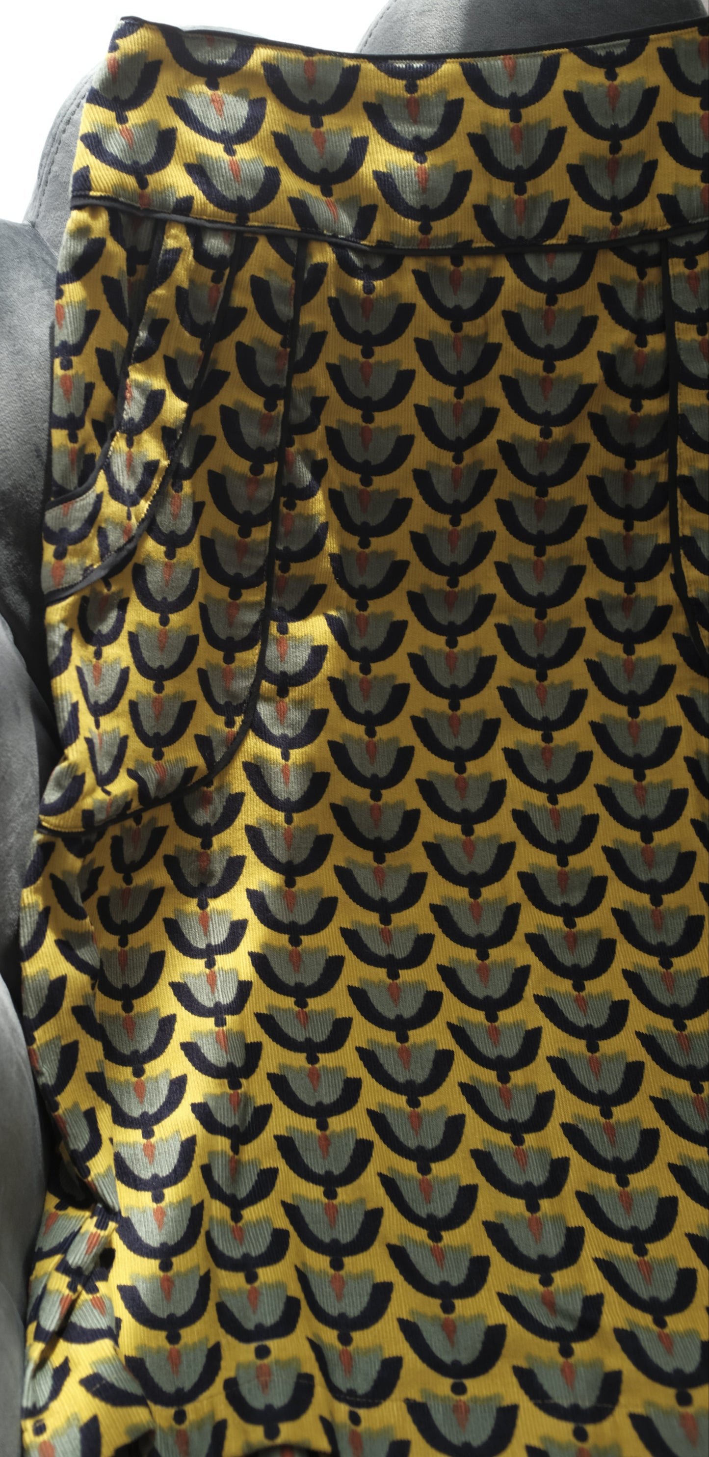 Karma East Mustard Fan Print Corduroy Skirt