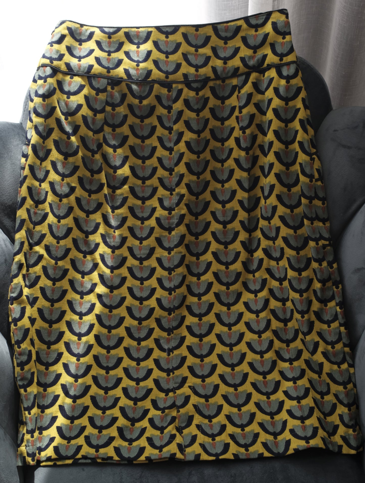 Karma East Mustard Fan Print Corduroy Skirt