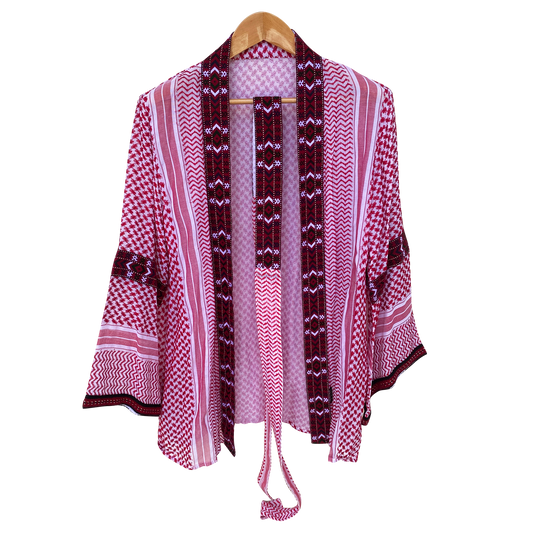 Embroidered Keffiyeh Kimono-Inspired Outer Wear