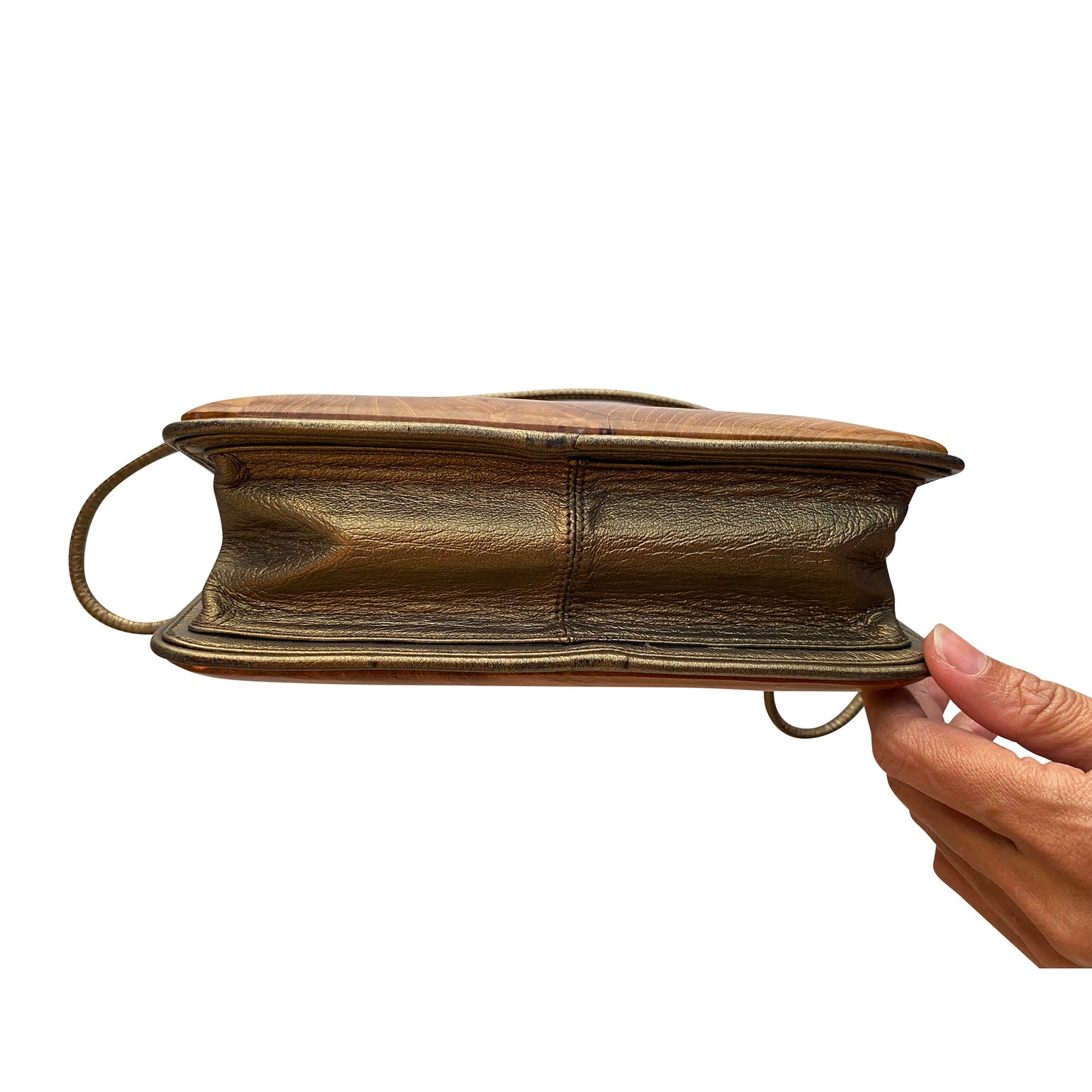 Wood & Metallic Leather Crossbody Bag