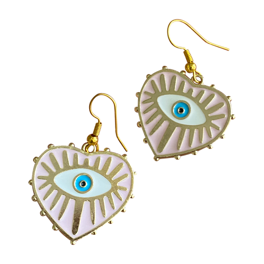 Heart Evil Eye Enamel Statement Earrings