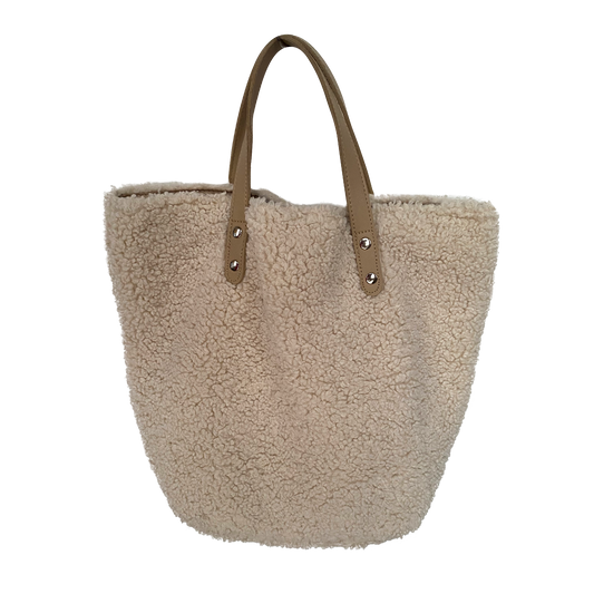 Cream Sherpa Fleece Tote Bag
